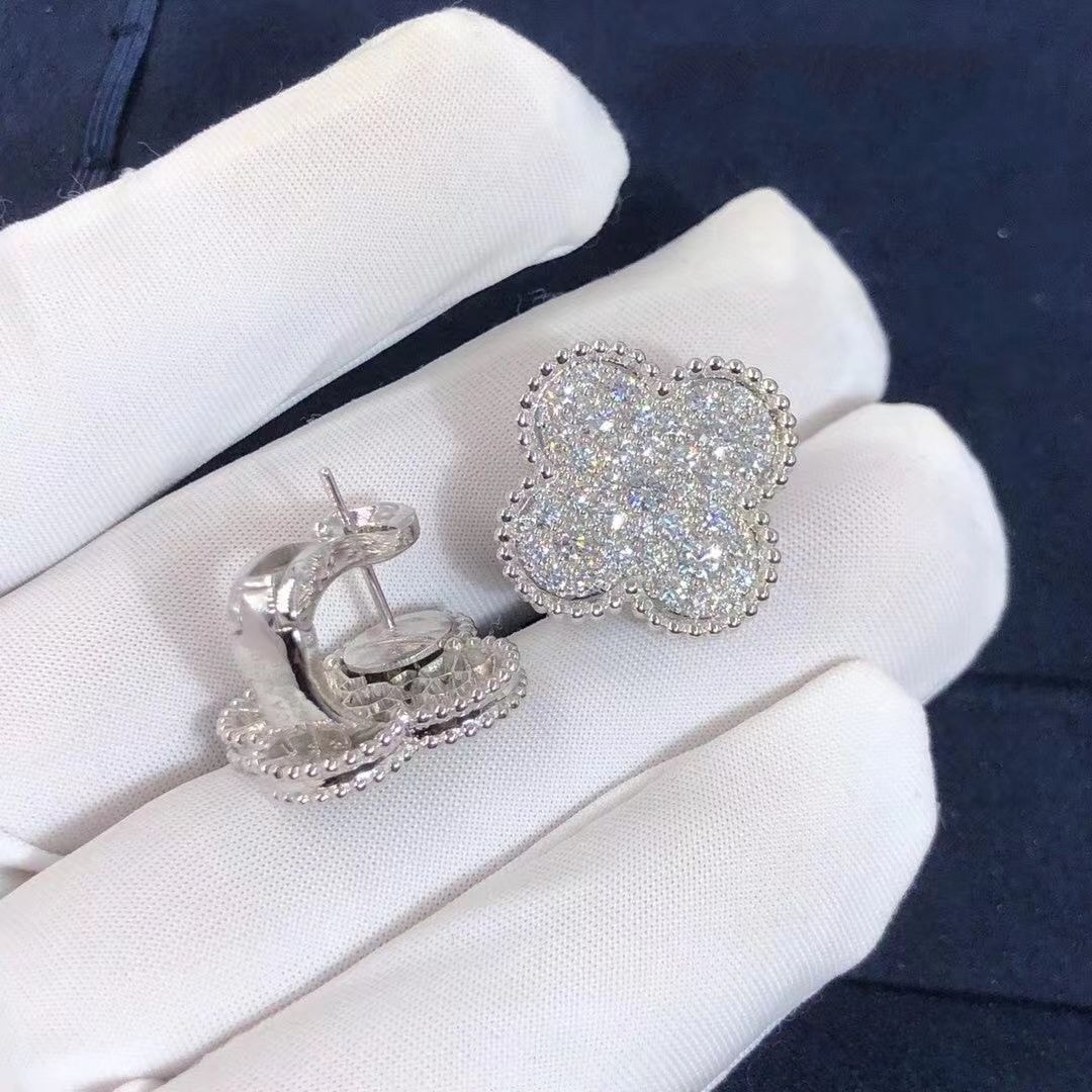 van cleef arpels 18k white gold pave diamond singe motif magic alhambra earrings vcarn9zr00 3