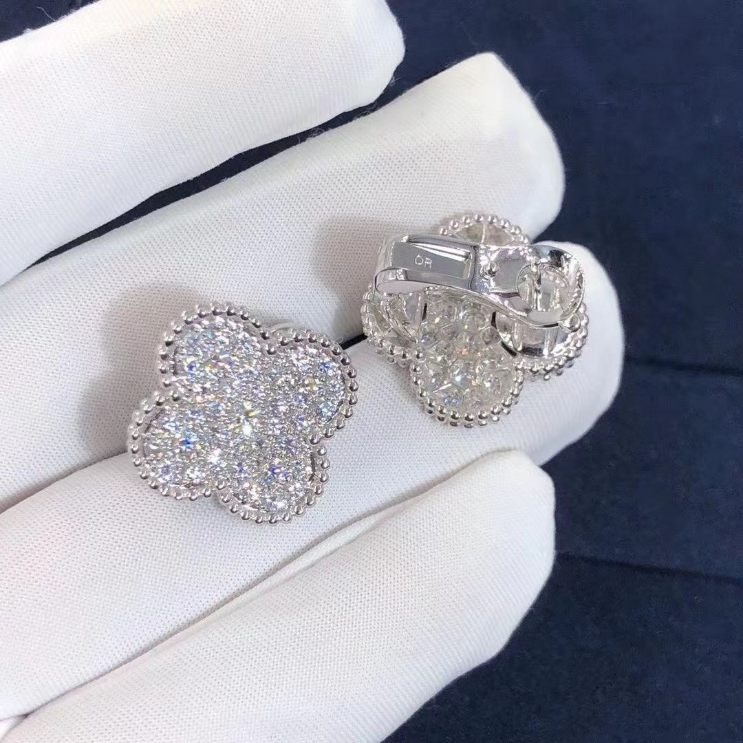 van cleef arpels 18k white gold pave diamond singe motif magic alhambra earrings vcarn9zr00 4
