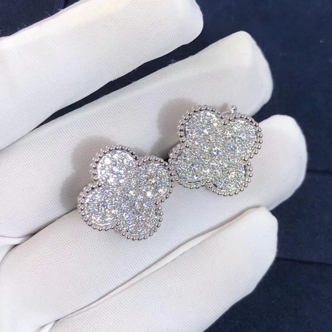 van cleef arpels 18k white gold pave diamond singe motif magic alhambra earrings vcarn9zr00