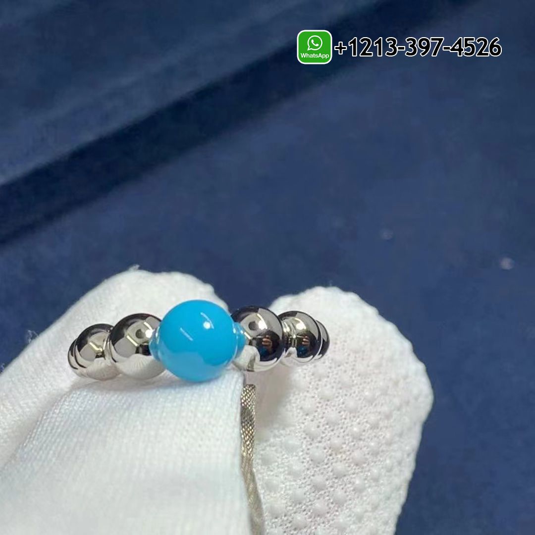 Custom Made Best Quality 1:1 Cheap Van Cleef & Arpels 18k White Gold Perlée Couleurs Variation Turquoise Ring - High Quality 18k Gold and Diamond Luxury Distinctive Collection Designer Jewelry Customized Factory Price Van Cleef Arpels 18k White Gold Perlee Couleurs Variation Turquoise Ring VCARO63G00