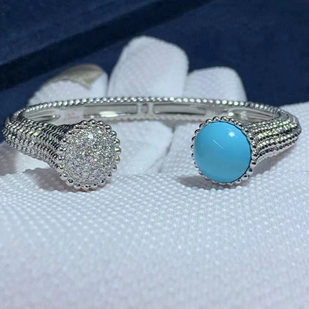van cleef arpels 18k white gold turquoise diamond perlee couleurs bracelet vcarp27800 2