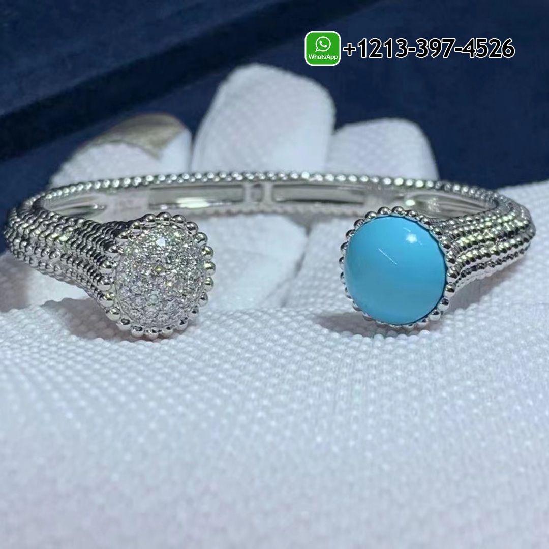 Van Cleef Arpels 18k White Gold Turquoise Diamond Perlee Couleurs Bracelet VCARP27800 2