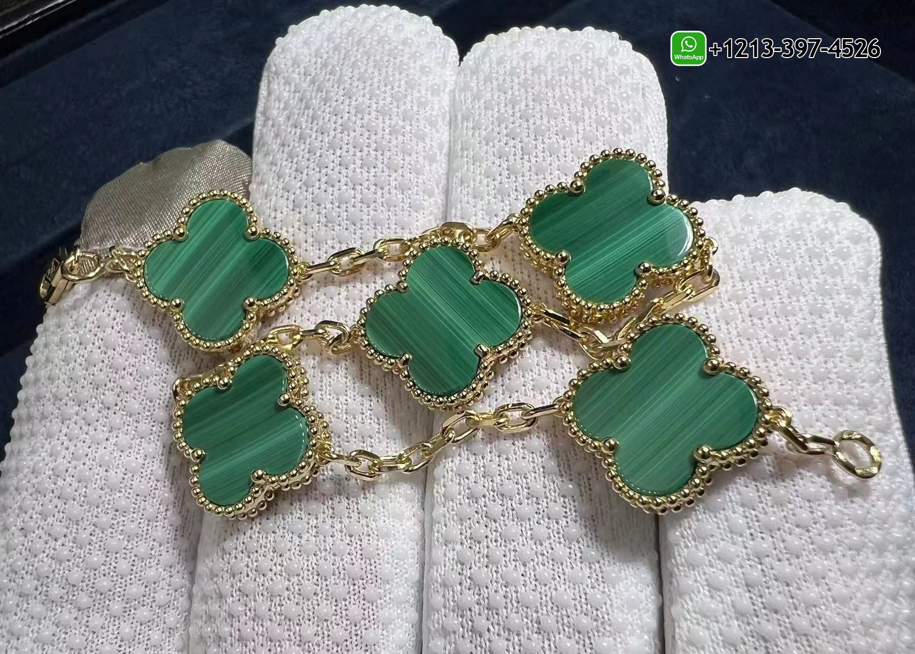 Van-Cleef-Arpels-18k-Yellow-Gold-5-Motif-Malachite-Vintage-Alhambra-Bracelet-VCARL80900-1.jpg Best Sellers 1:1 Quality Cheap Custom Made Van Cleef & Arpels 18k Yellow Gold 5 Motif Malachite Vintage Alhambra Bracelet - High Quality 18k Gold and Diamond Luxury Distinctive Collection Designer Jewelry Customized Factory Price - Image 2