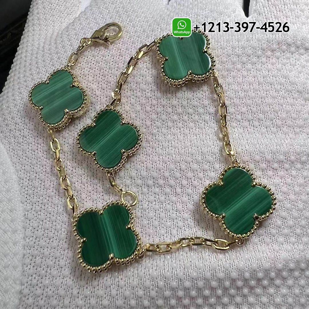 Best Sellers 1:1 Quality Cheap Custom Made Van Cleef & Arpels 18k Yellow Gold 5 Motif Malachite Vintage Alhambra Bracelet - High Quality 18k Gold and Diamond Luxury Distinctive Collection Designer Jewelry Customized Factory Price Van Cleef Arpels 18k Yellow Gold 5 Motif Malachite Vintage Alhambra Bracelet VCARL80900