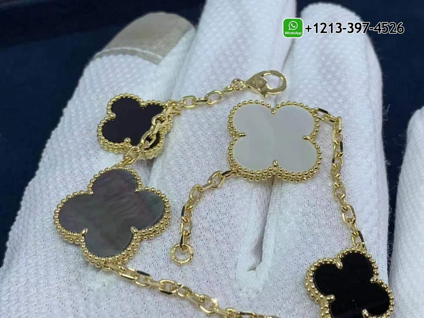 Van-Cleef-Arpels-18k-Yellow-Gold-5-Motif-Onyx-Mother-of-Pearl-Magic-Alhambra-Bracelet-VCARD78700-2.jpg Custom Made Best Quality 1:1 Van Cleef & Arpels 18k Yellow Gold 5 Motif Onyx Mother of Pearl Magic Alhambra Bracelet - High Quality 18k Gold and Diamond Luxury Distinctive Collection Designer Jewelry Customized Factory Price - Image 3