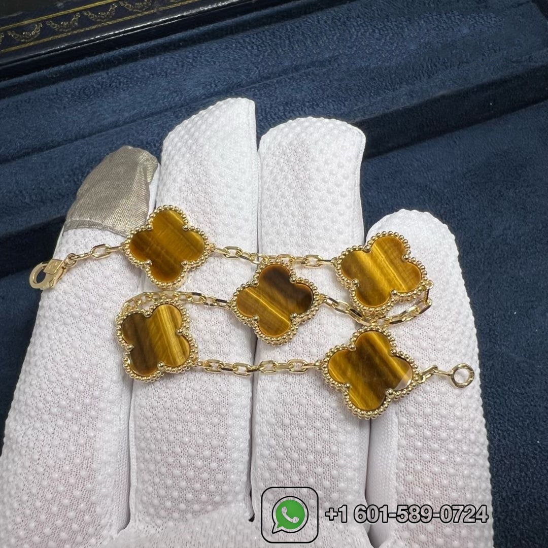 van cleef arpels 18k yellow gold 5 motif tigers eye vintage alhambra bracelet vcard35600 3