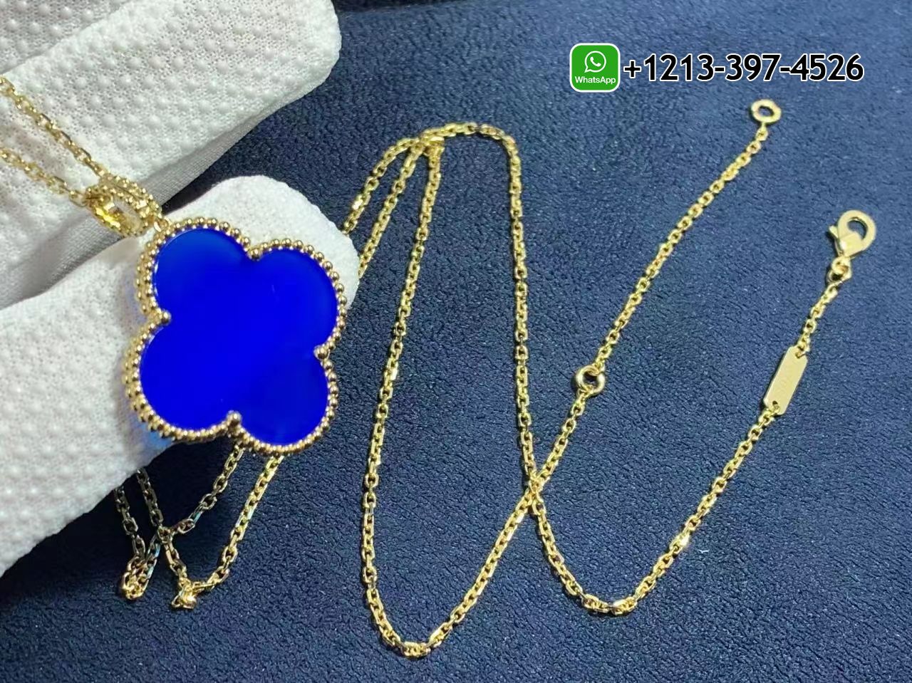 Van-Cleef-Arpels-18k-Yellow-Gold-Blue-Agate-1-Motif-Magic-Alhambra-Long-Necklace-VCARP6LA00-1.jpg Custom Made Best Quality 1:1 Cheap Van Cleef & Arpels 18k Yellow Gold Blue Agate 1 Motif Magic Alhambra Long Necklace - High Quality 18k Gold and Diamond Luxury Distinctive Collection Designer Jewelry Customized Factory Price - Image 2