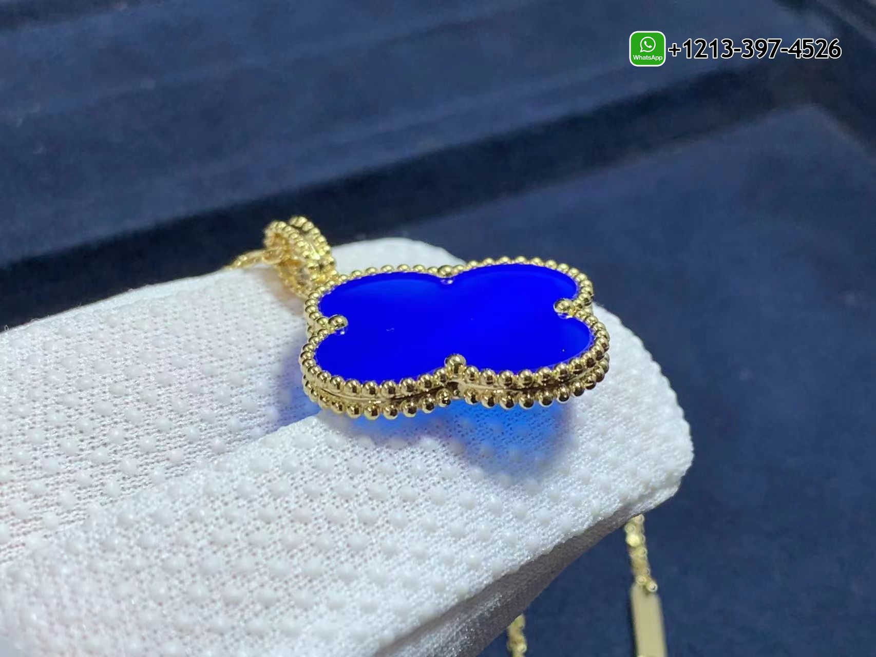 Van-Cleef-Arpels-18k-Yellow-Gold-Blue-Agate-1-Motif-Magic-Alhambra-Long-Necklace-VCARP6LA00-3.jpg Custom Made Best Quality 1:1 Cheap Van Cleef & Arpels 18k Yellow Gold Blue Agate 1 Motif Magic Alhambra Long Necklace - High Quality 18k Gold and Diamond Luxury Distinctive Collection Designer Jewelry Customized Factory Price - Image 4