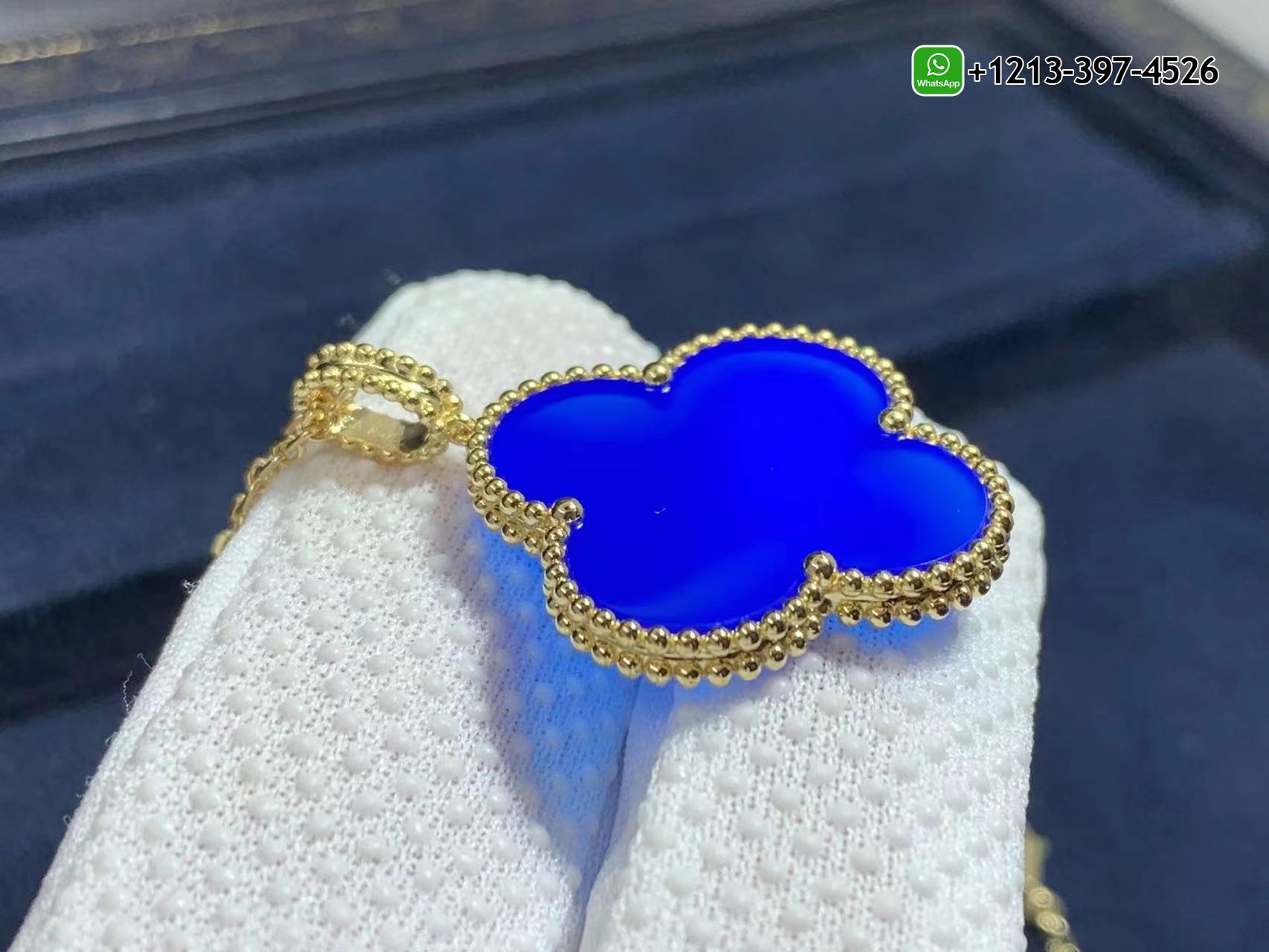 Van-Cleef-Arpels-18k-Yellow-Gold-Blue-Agate-1-Motif-Magic-Alhambra-Long-Necklace-VCARP6LA00-4.jpg Custom Made Best Quality 1:1 Cheap Van Cleef & Arpels 18k Yellow Gold Blue Agate 1 Motif Magic Alhambra Long Necklace - High Quality 18k Gold and Diamond Luxury Distinctive Collection Designer Jewelry Customized Factory Price - Image 5