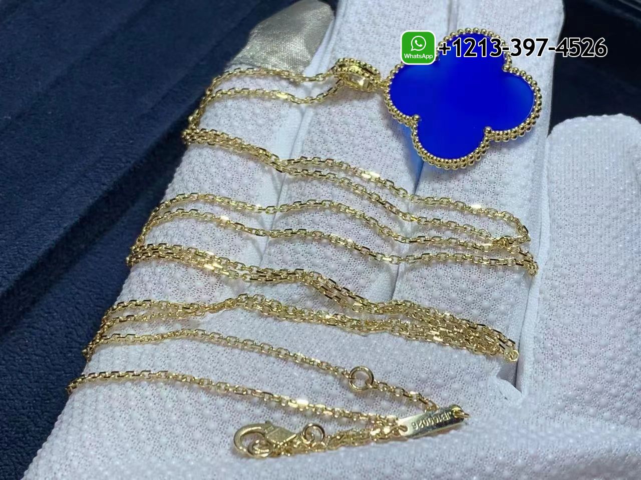 Van-Cleef-Arpels-18k-Yellow-Gold-Blue-Agate-1-Motif-Magic-Alhambra-Long-Necklace-VCARP6LA00-7.jpg Custom Made Best Quality 1:1 Cheap Van Cleef & Arpels 18k Yellow Gold Blue Agate 1 Motif Magic Alhambra Long Necklace - High Quality 18k Gold and Diamond Luxury Distinctive Collection Designer Jewelry Customized Factory Price - Image 8