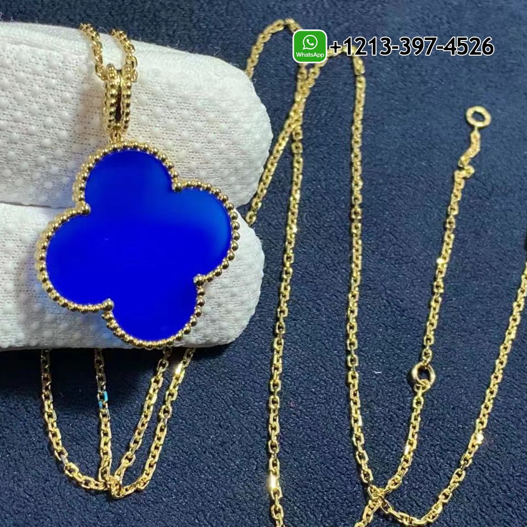 Van Cleef Arpels 18k Yellow Gold Blue Agate 1 Motif Magic Alhambra Long Necklace VCARP6LA00