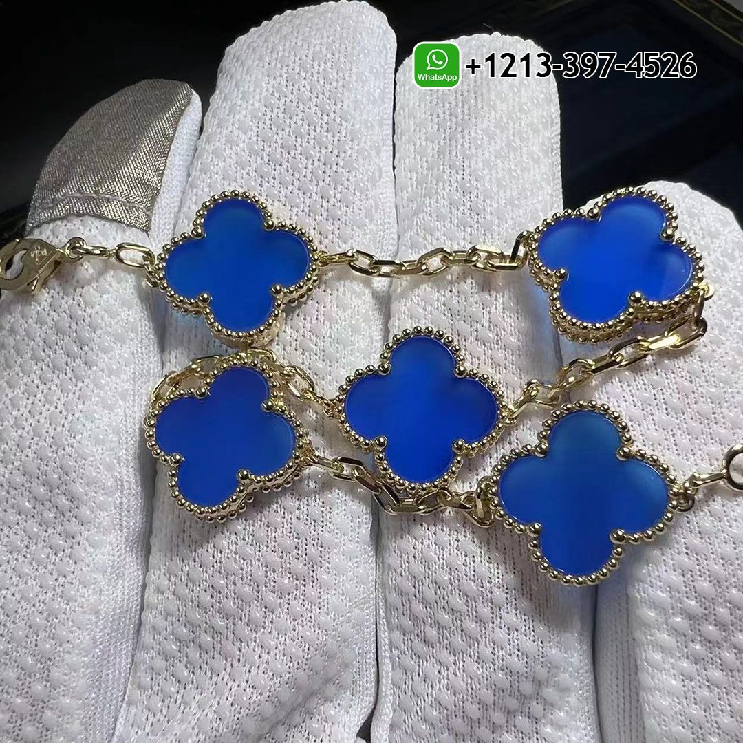 Van-Cleef-Arpels-18k-Yellow-Gold-Blue-Agate-5-Motif-Vintage-Alhambra-Bracelet-VCARP34900.jpg Custom Made Van Cleef & Arpels 18k Yellow Gold Blue Agate 5 Motif Vintage Alhambra Bracelet - High Quality 18k Gold and Diamond Luxury Distinctive Collection Designer Jewelry Customized Factory Price