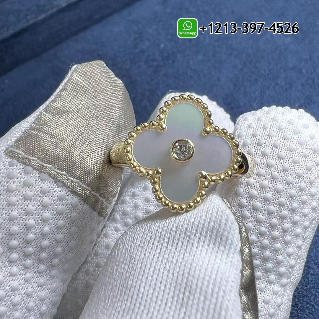 Van Cleef Arpels 18k Yellow Gold Diamonds Mother Of Pearl Vintage Alhambra Ring VCARA41100