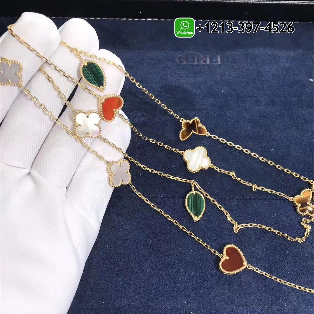 Van-Cleef-Arpels-18k-Yellow-Gold-Gems-12-Motifs-Lucky-Alhambra-Long-Necklace-VCARD80100-2.jpg Van Cleef & Arpels 18k Yellow Gold Gems 12 Motifs Lucky Alhambra Long Necklace VCARD80100 - High Quality 18k Gold and Diamond Luxury Distinctive Collection Designer Jewelry Customized Factory Price - Image 2