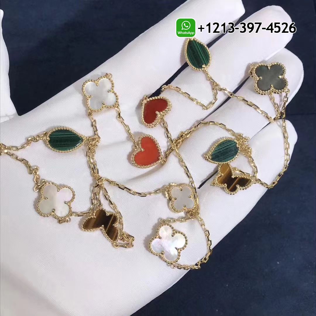 Van-Cleef-Arpels-18k-Yellow-Gold-Gems-12-Motifs-Lucky-Alhambra-Long-Necklace-VCARD80100-3.jpg Van Cleef & Arpels 18k Yellow Gold Gems 12 Motifs Lucky Alhambra Long Necklace VCARD80100 - High Quality 18k Gold and Diamond Luxury Distinctive Collection Designer Jewelry Customized Factory Price - Image 4