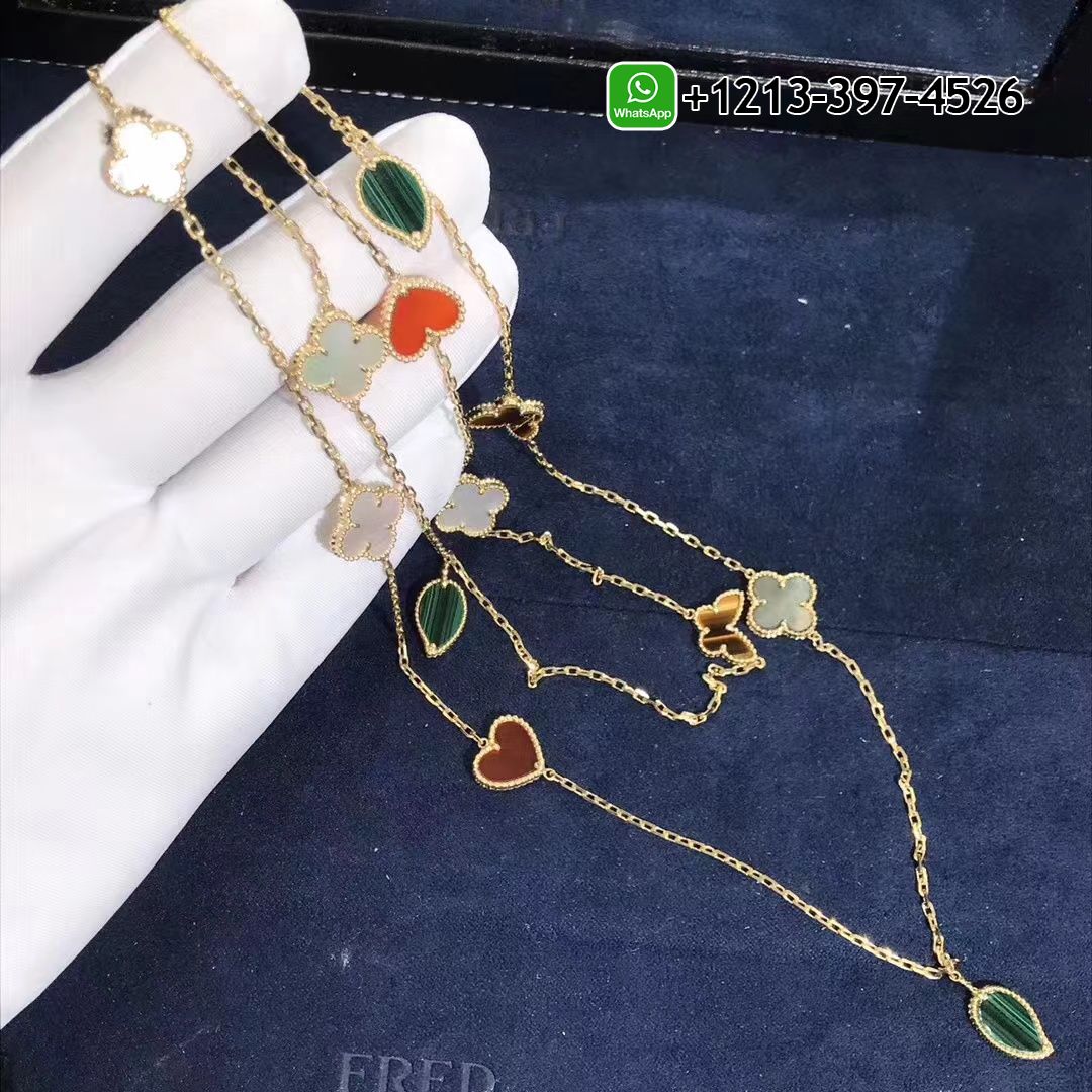 Van-Cleef-Arpels-18k-Yellow-Gold-Gems-12-Motifs-Lucky-Alhambra-Long-Necklace-VCARD80100-6.jpg Van Cleef & Arpels 18k Yellow Gold Gems 12 Motifs Lucky Alhambra Long Necklace VCARD80100 - High Quality 18k Gold and Diamond Luxury Distinctive Collection Designer Jewelry Customized Factory Price - Image 6