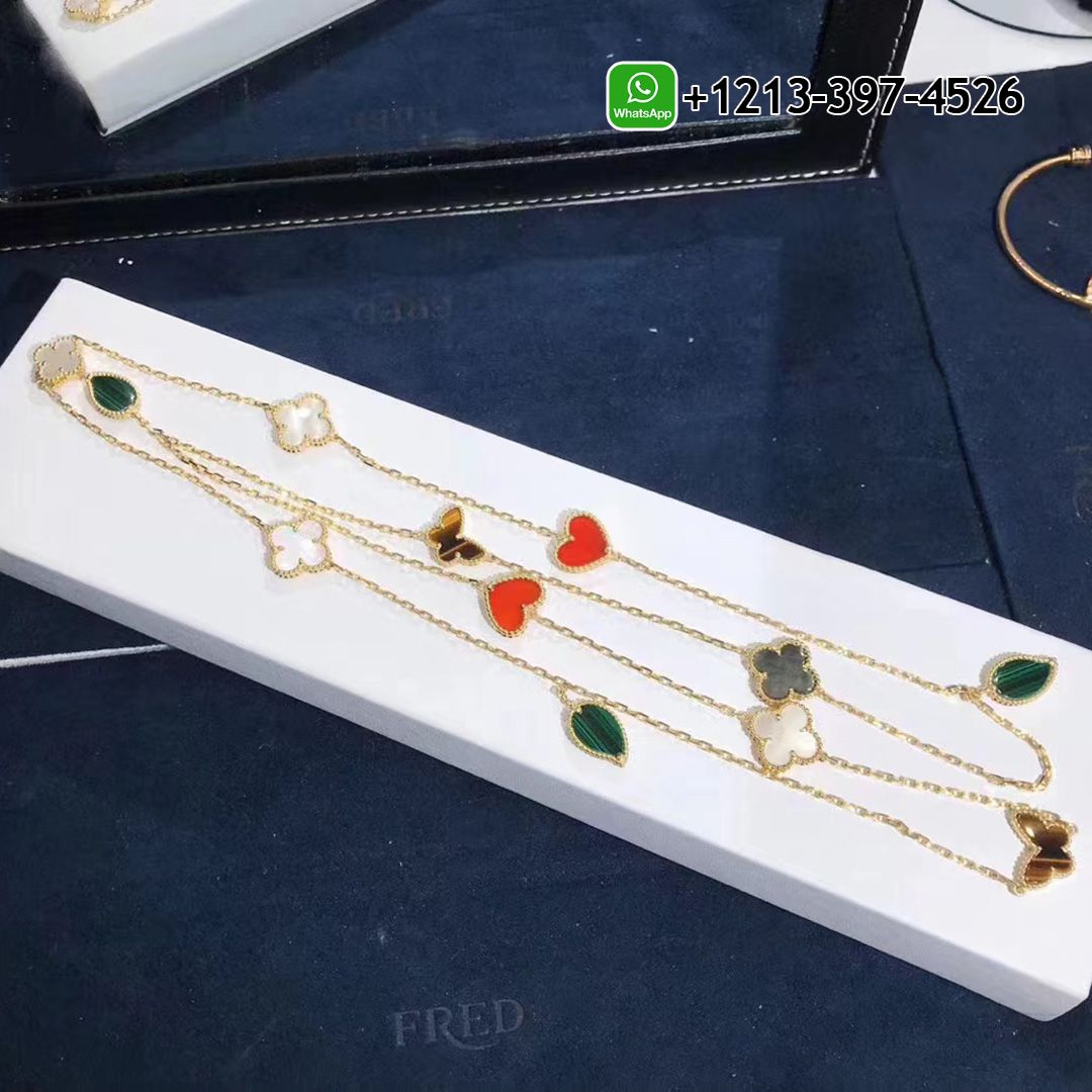 Van Cleef & Arpels 18k Yellow Gold Gems 12 Motifs Lucky Alhambra Long Necklace VCARD80100 - High Quality 18k Gold and Diamond Luxury Distinctive Collection Designer Jewelry Customized Factory Price
