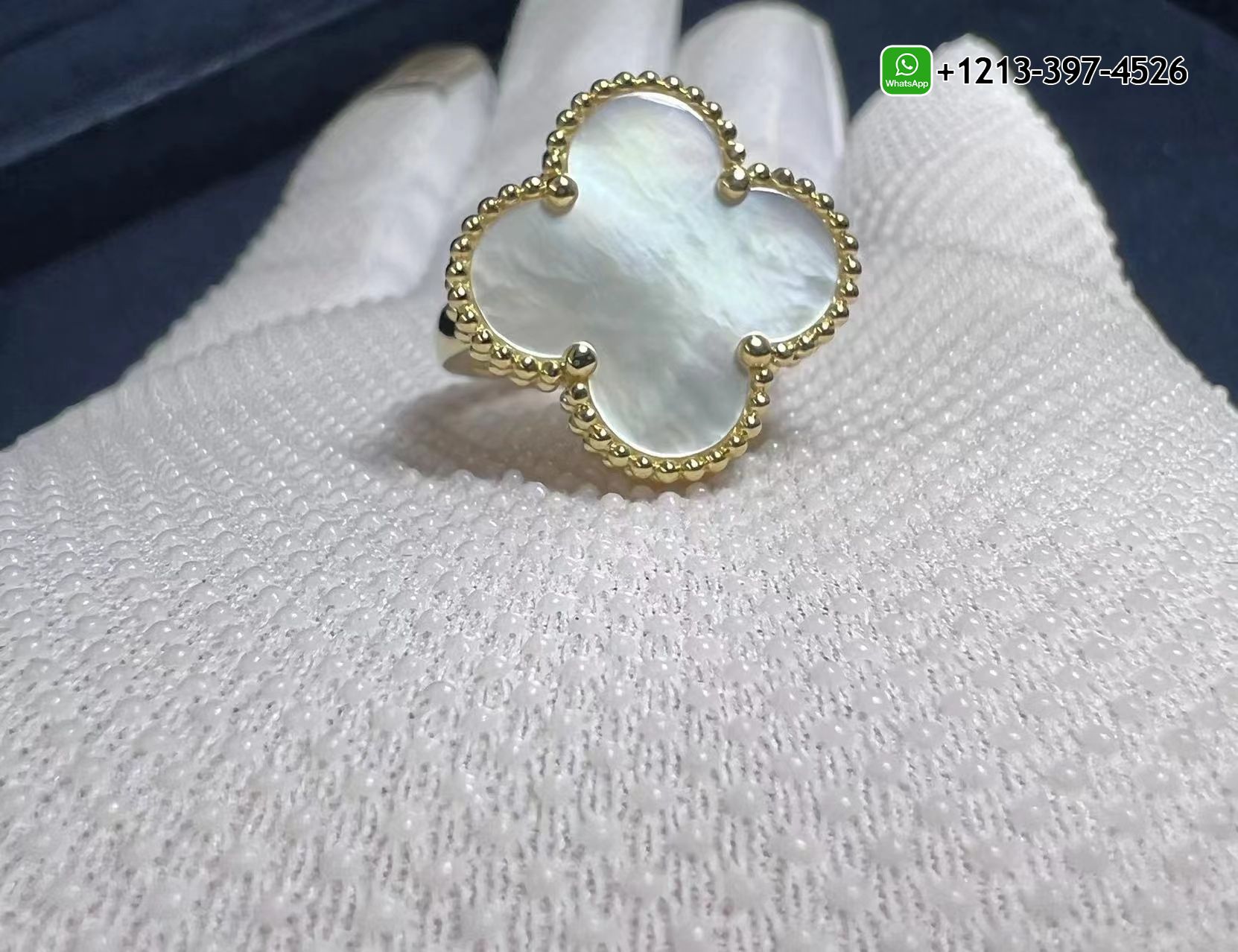 Van-Cleef-Arpels-18k-Yellow-Gold-Mother-of-Pearl-Magic-Alhambra-Ring-VCARF78900-4.jpg Real 1:1 High Quality 18k Gold Top Brand Jewelry Customized - High Quality 18k Gold and Diamond Luxury Distinctive Collection Designer Jewelry Customized Factory Price - Image 5
