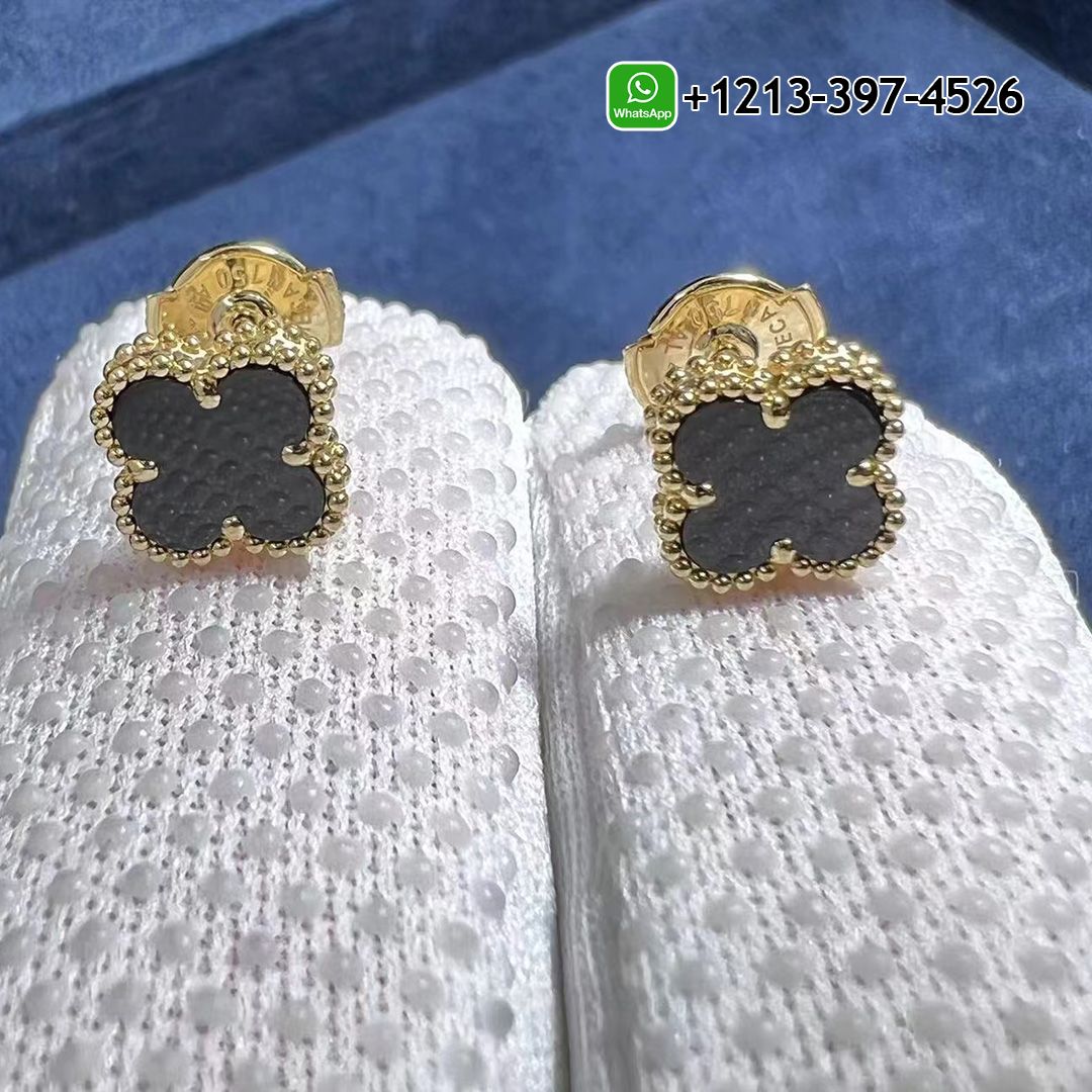 Best Sellers 1:1 Quality Cheap Custom Made Van Cleef & Arpels 18k Yellow Gold Sweet Alhambra Onyx Earstud Earrings - High Quality 18k Gold and Diamond Luxury Distinctive Collection Designer Jewelry Customized Factory Price