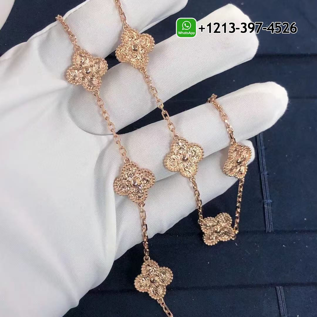 Van Cleef Arpels 18k Yellow Gold Vintage Alhambra 10 Motif Necklace VCARN9T100