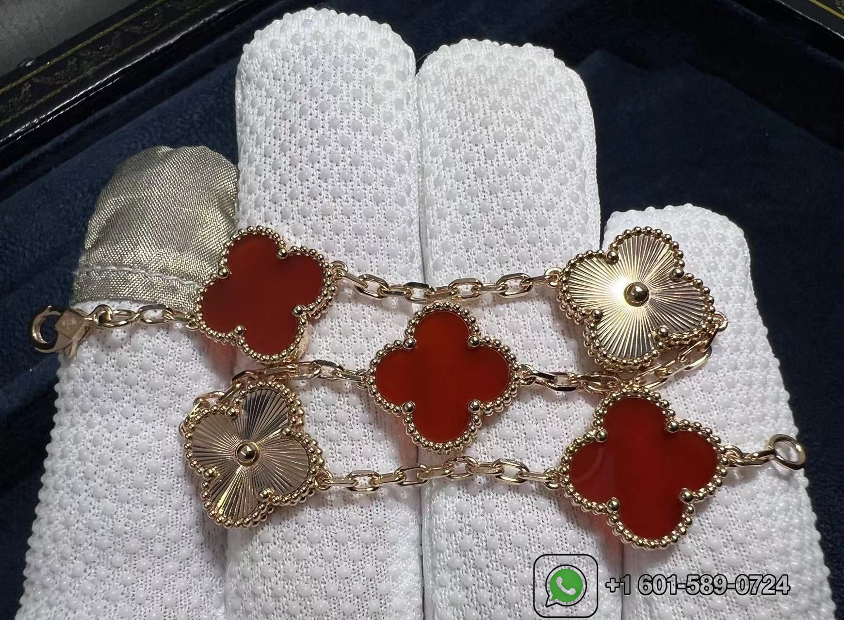 van cleef arpels carnelian and guilloche 18k rose gold 5 motifs vintage alhambra bracelet vcarp7rp00 1