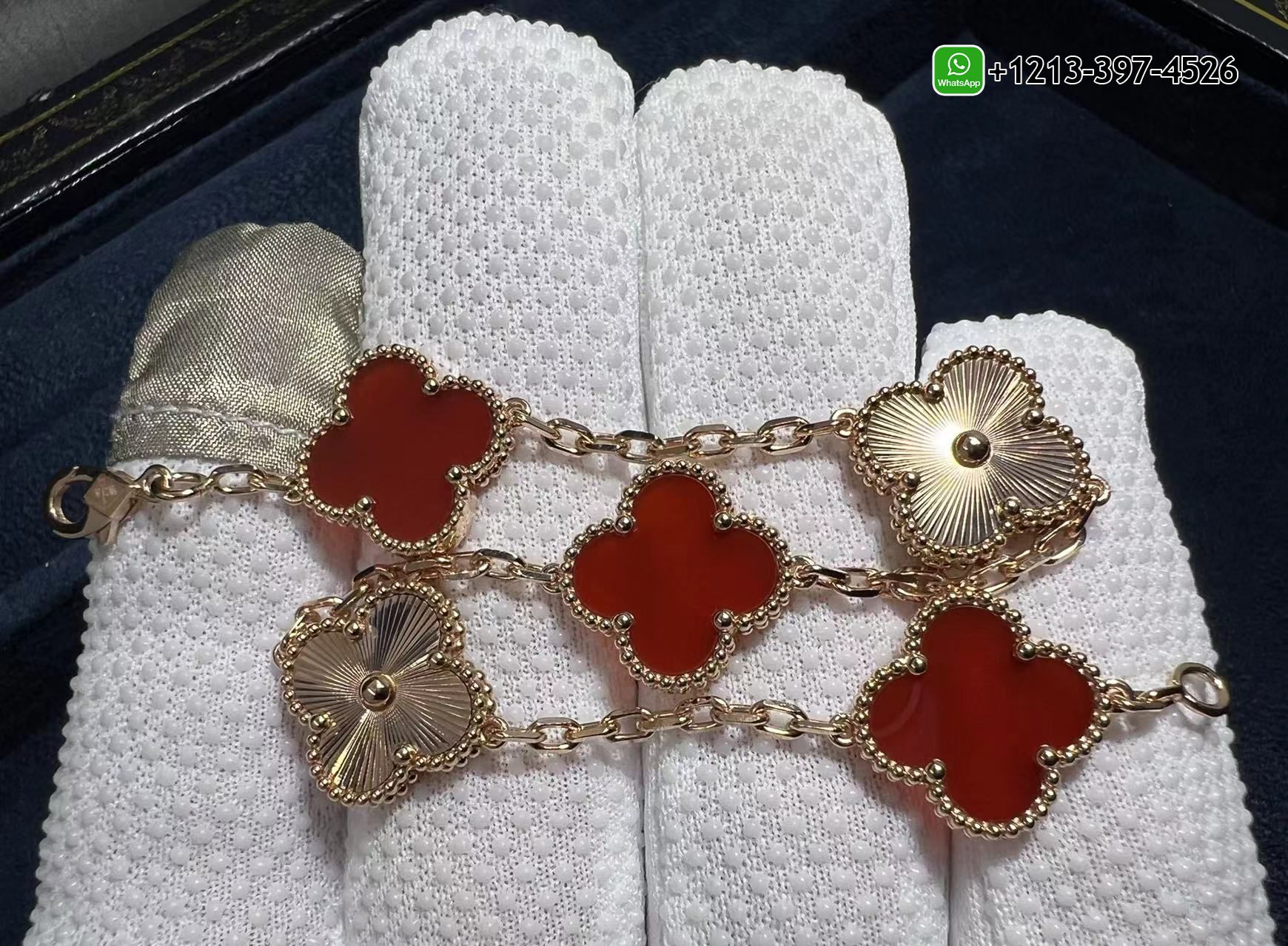 Van-Cleef-Arpels-Carnelian-and-Guilloche-18K-Rose-Gold-5-Motifs-Vintage-Alhambra-Bracelet-VCARP7RP00-1.jpg Custom Made 1:1 Top Quality Van Cleef & Arpels 18K Rose Gold Carnelian 5 Motifs Guilloche Vintage Alhambra Bracelet - High Quality 18k Gold and Diamond Luxury Distinctive Collection Designer Jewelry Customized Factory Price - Image 2