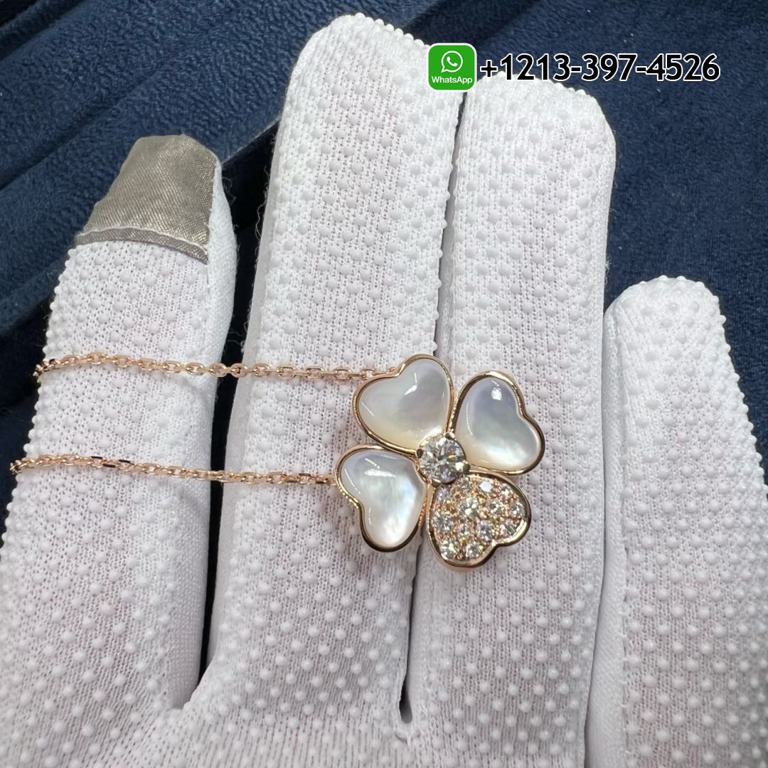 Van Cleef & Arpels Cosmos 18K Rose Gold Diamond Mother of Pearl Medium Model Clip Pendant Necklace VCARO5BV00 - High Quality 18k Gold and Diamond Luxury Distinctive Collection Designer Jewelry Customized Factory Price