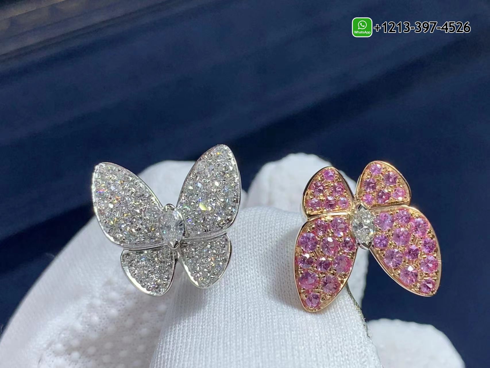 Van-Cleef-Arpels-Diamond-and-Pink-Sapphire-Two-Butterfly-Between-the-Finger-Ring-VCARO3M500-3.jpg Custom Made Best Quality 1:1 Cheap Van Cleef & Arpels Diamond and Pink Sapphire Two Butterfly Between the Finger Ring - High Quality 18k Gold and Diamond Luxury Distinctive Collection Designer Jewelry Customized Factory Price - Image 4
