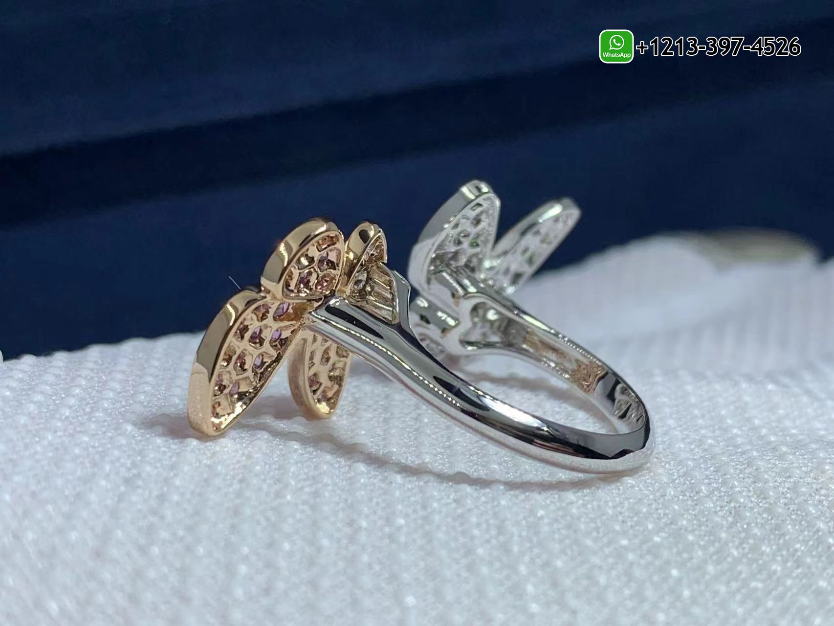 Van-Cleef-Arpels-Diamond-and-Pink-Sapphire-Two-Butterfly-Between-the-Finger-Ring-VCARO3M500-5.jpg Custom Made Best Quality 1:1 Cheap Van Cleef & Arpels Diamond and Pink Sapphire Two Butterfly Between the Finger Ring - High Quality 18k Gold and Diamond Luxury Distinctive Collection Designer Jewelry Customized Factory Price - Image 6