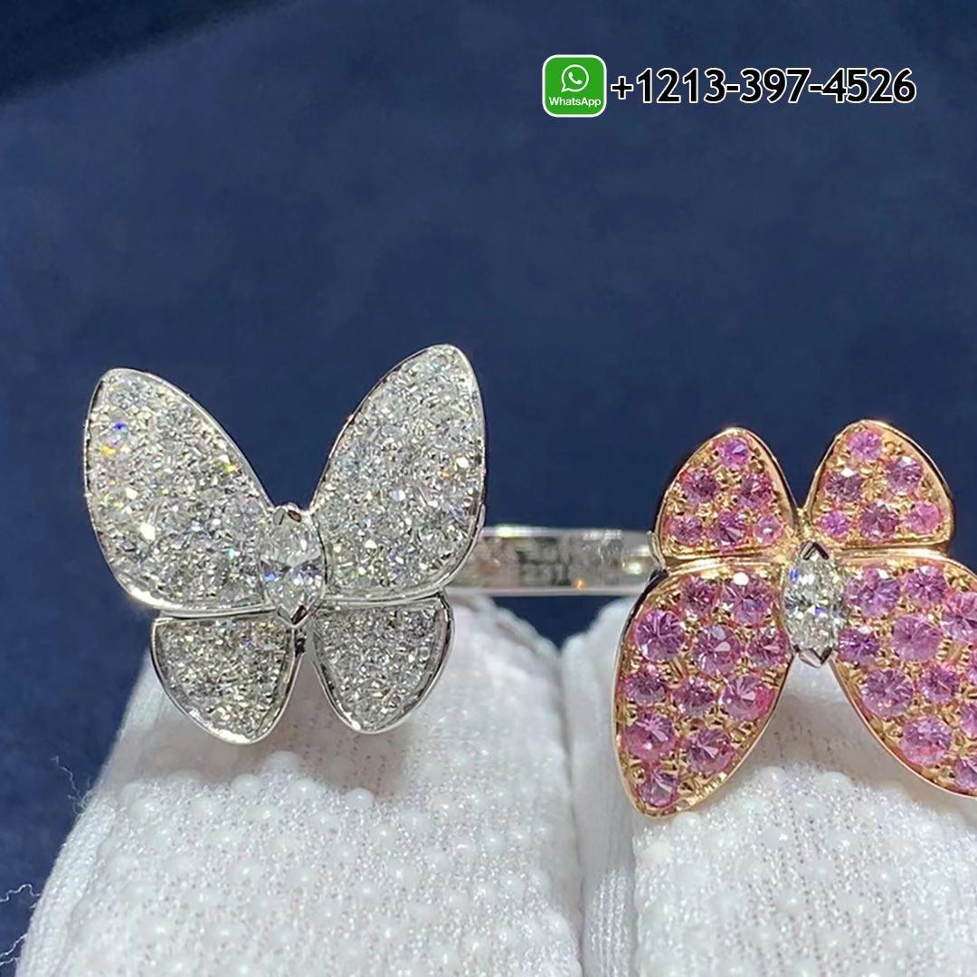 Custom Made Best Quality 1:1 Cheap Van Cleef & Arpels Diamond and Pink Sapphire Two Butterfly Between the Finger Ring - High Quality 18k Gold and Diamond Luxury Distinctive Collection Designer Jewelry Customized Factory Price Van Cleef Arpels Diamond And Pink Sapphire Two Butterfly Between The Finger Ring VCARO3M500