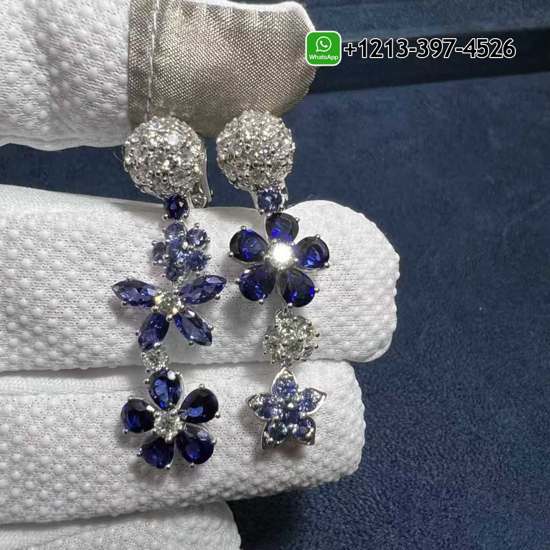 Van Cleef Arpels Folie Des Pres Blue Sapphire Diamonds 18k White Gold Earrings VCARP05G00