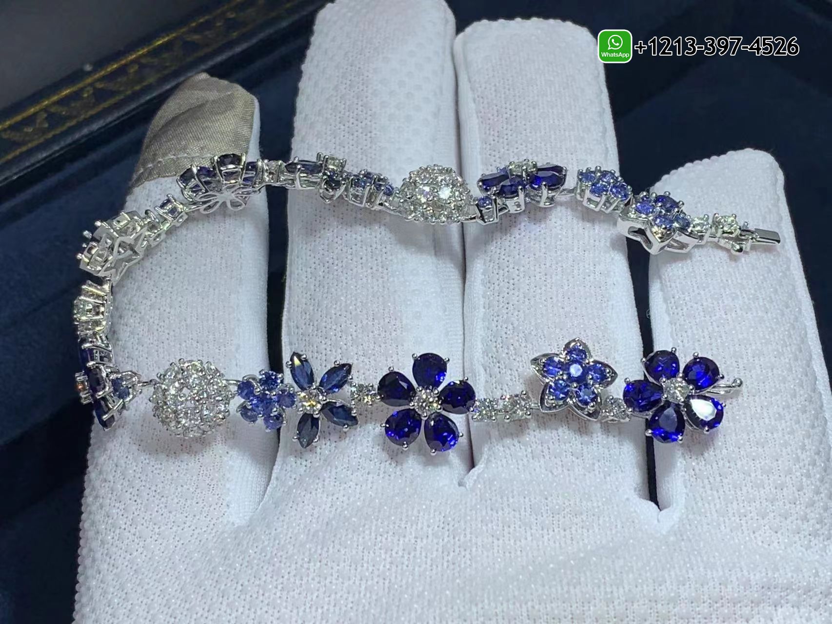 Van-Cleef-Arpels-Folie-des-pres-Diamond-Sapphire-Flower-18k-White-Gold-Bracelet-VCARP05A00-1.jpg Best Sellers 1:1 Quality Cheap Custom Made Van Cleef & Arpels Folie des pres Diamond Sapphire Flower 18k White Gold Bracelet - High Quality 18k Gold and Diamond Luxury Distinctive Collection Designer Jewelry Customized Factory Price - Image 2