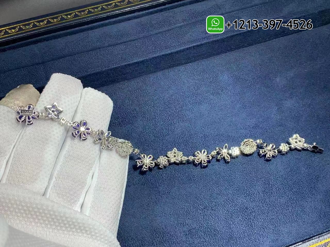 Van-Cleef-Arpels-Folie-des-pres-Diamond-Sapphire-Flower-18k-White-Gold-Bracelet-VCARP05A00-11.jpg Best Sellers 1:1 Quality Cheap Custom Made Van Cleef & Arpels Folie des pres Diamond Sapphire Flower 18k White Gold Bracelet - High Quality 18k Gold and Diamond Luxury Distinctive Collection Designer Jewelry Customized Factory Price - Image 12