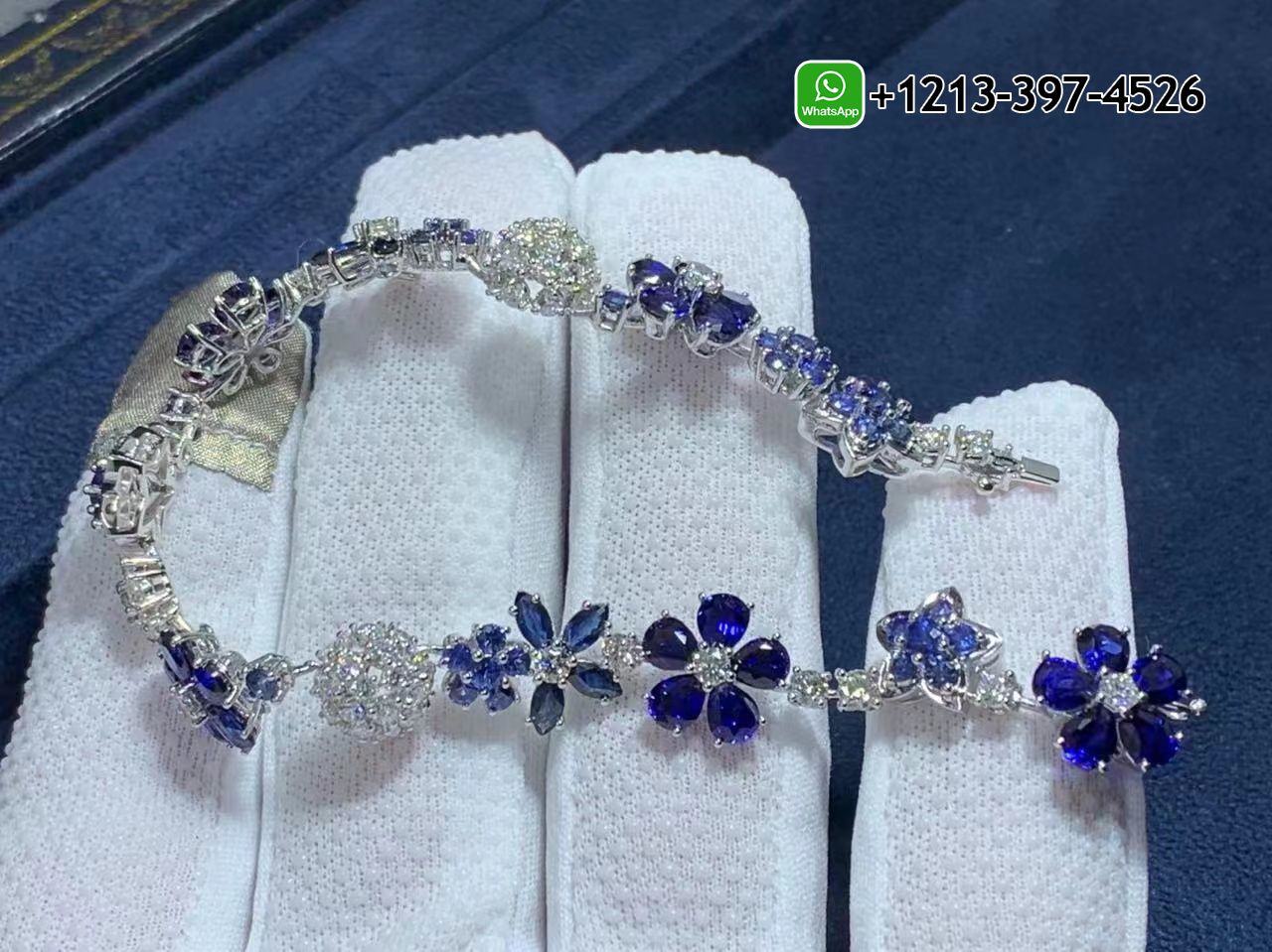 Van-Cleef-Arpels-Folie-des-pres-Diamond-Sapphire-Flower-18k-White-Gold-Bracelet-VCARP05A00-2.jpg Best Sellers 1:1 Quality Cheap Custom Made Van Cleef & Arpels Folie des pres Diamond Sapphire Flower 18k White Gold Bracelet - High Quality 18k Gold and Diamond Luxury Distinctive Collection Designer Jewelry Customized Factory Price - Image 3