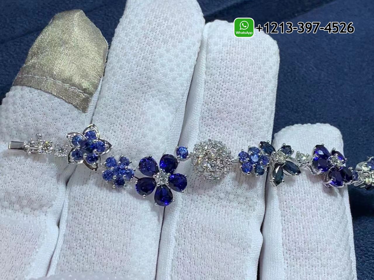 Van-Cleef-Arpels-Folie-des-pres-Diamond-Sapphire-Flower-18k-White-Gold-Bracelet-VCARP05A00-3.jpg Best Sellers 1:1 Quality Cheap Custom Made Van Cleef & Arpels Folie des pres Diamond Sapphire Flower 18k White Gold Bracelet - High Quality 18k Gold and Diamond Luxury Distinctive Collection Designer Jewelry Customized Factory Price - Image 4