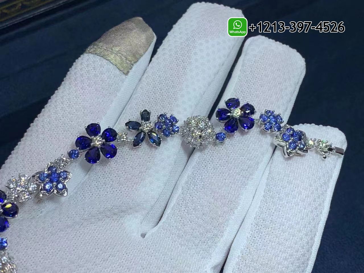 Van-Cleef-Arpels-Folie-des-pres-Diamond-Sapphire-Flower-18k-White-Gold-Bracelet-VCARP05A00-5.jpg Best Sellers 1:1 Quality Cheap Custom Made Van Cleef & Arpels Folie des pres Diamond Sapphire Flower 18k White Gold Bracelet - High Quality 18k Gold and Diamond Luxury Distinctive Collection Designer Jewelry Customized Factory Price - Image 6