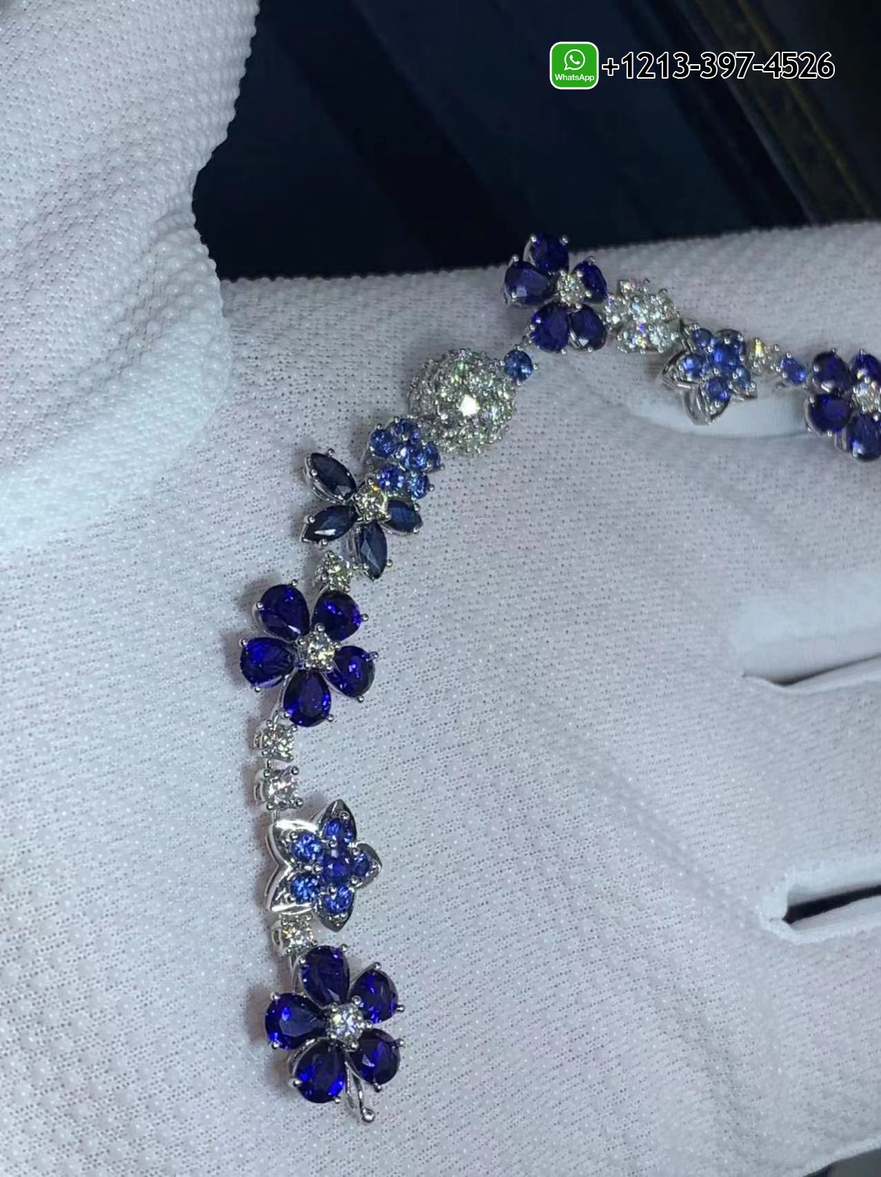 Van-Cleef-Arpels-Folie-des-pres-Diamond-Sapphire-Flower-18k-White-Gold-Bracelet-VCARP05A00-6.jpg Best Sellers 1:1 Quality Cheap Custom Made Van Cleef & Arpels Folie des pres Diamond Sapphire Flower 18k White Gold Bracelet - High Quality 18k Gold and Diamond Luxury Distinctive Collection Designer Jewelry Customized Factory Price - Image 7