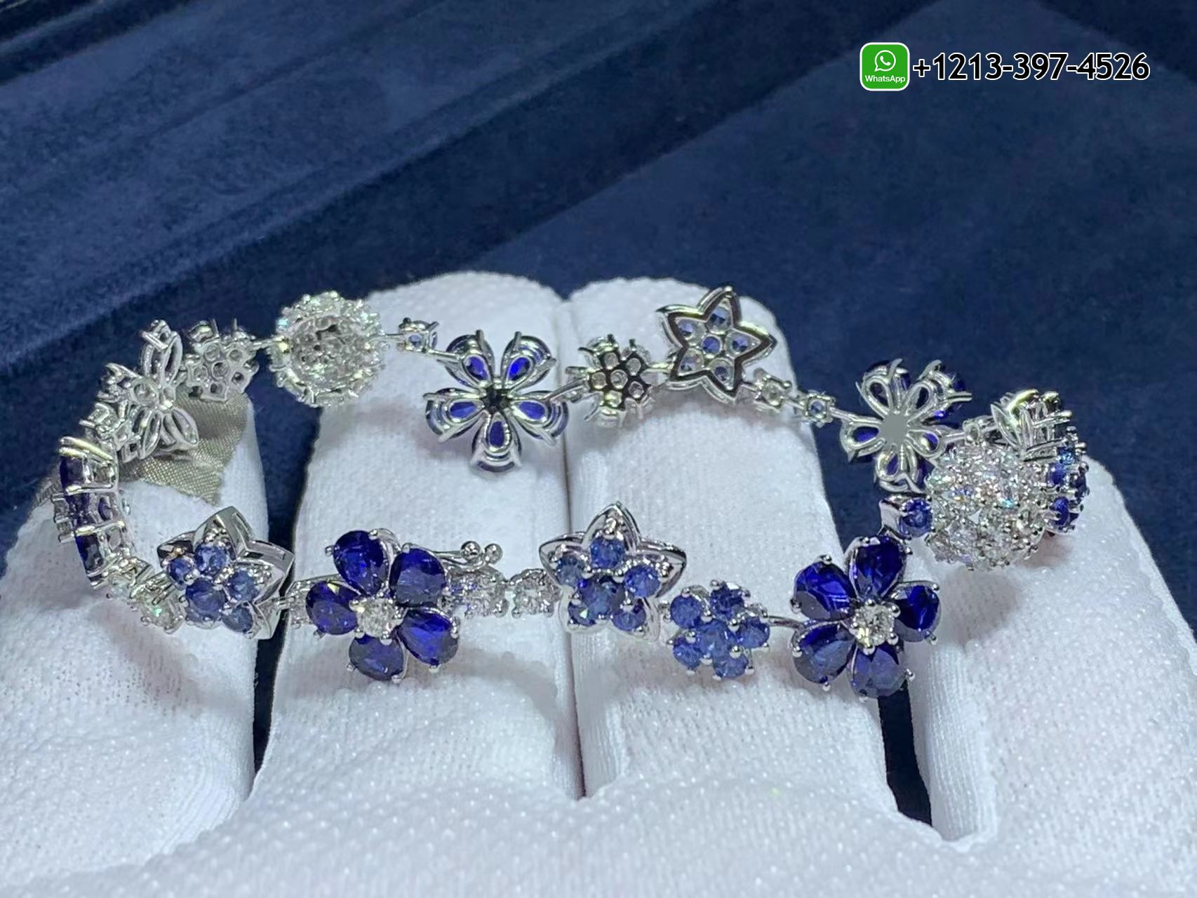 Van-Cleef-Arpels-Folie-des-pres-Diamond-Sapphire-Flower-18k-White-Gold-Bracelet-VCARP05A00-8.jpg Best Sellers 1:1 Quality Cheap Custom Made Van Cleef & Arpels Folie des pres Diamond Sapphire Flower 18k White Gold Bracelet - High Quality 18k Gold and Diamond Luxury Distinctive Collection Designer Jewelry Customized Factory Price - Image 9