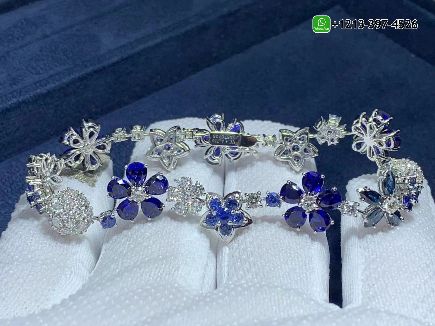Van-Cleef-Arpels-Folie-des-pres-Diamond-Sapphire-Flower-18k-White-Gold-Bracelet-VCARP05A00-9.jpg Best Sellers 1:1 Quality Cheap Custom Made Van Cleef & Arpels Folie des pres Diamond Sapphire Flower 18k White Gold Bracelet - High Quality 18k Gold and Diamond Luxury Distinctive Collection Designer Jewelry Customized Factory Price - Image 10