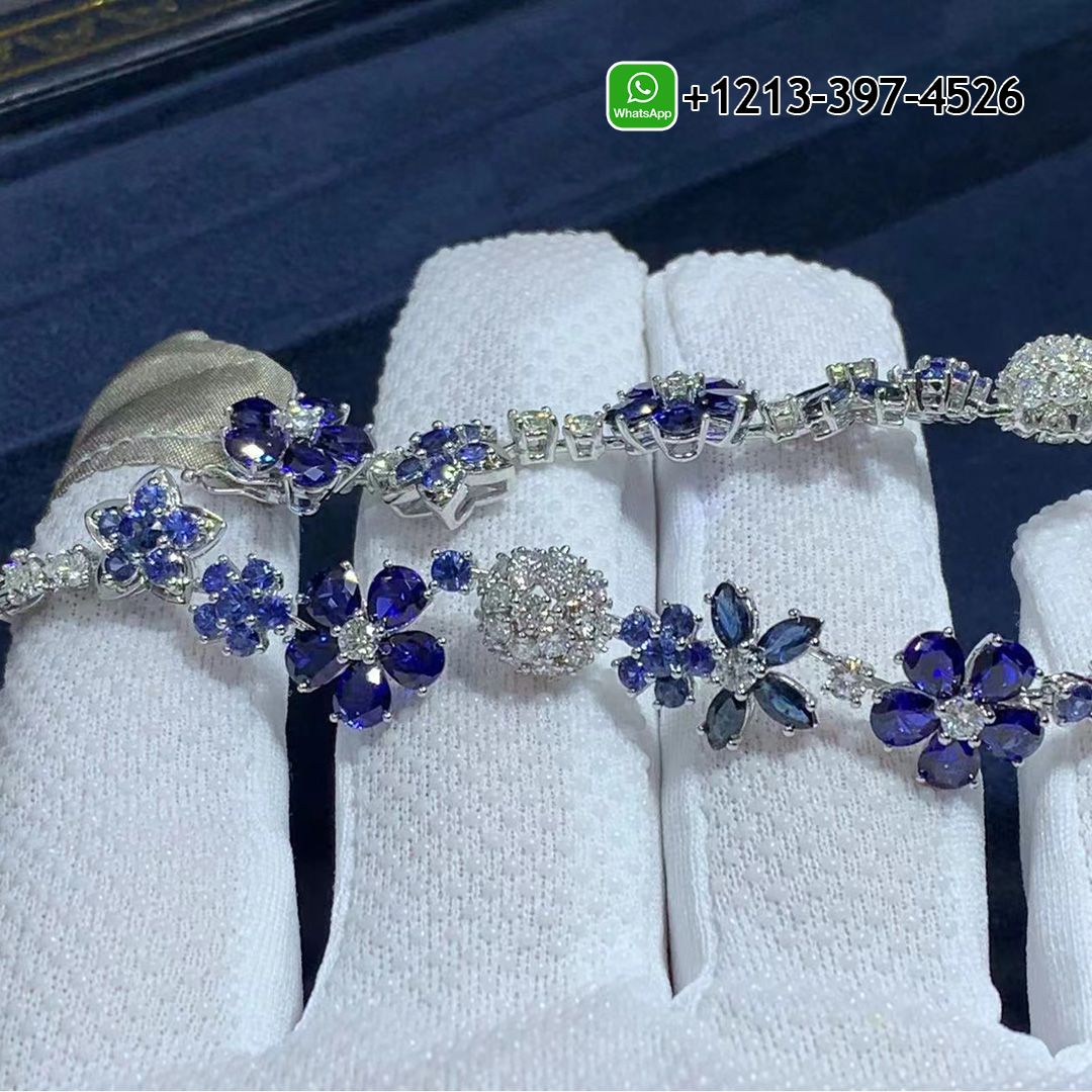 Van Cleef Arpels Folie Des Pres Diamond Sapphire Flower 18k White Gold Bracelet VCARP05A00