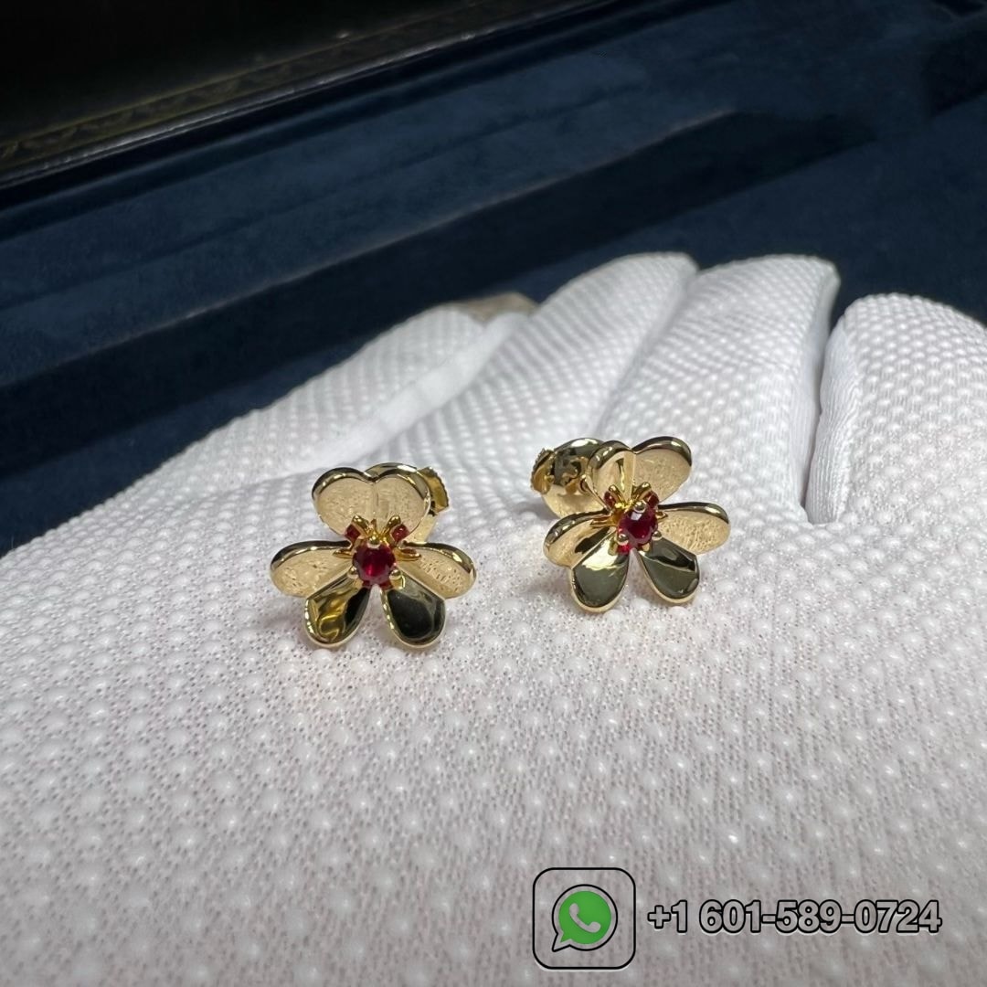 van cleef arpels frivole 18k yellow gold ruby mini model stud earrings vcarp0j300 4