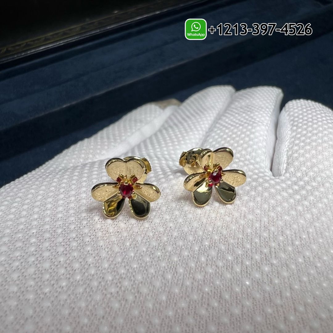 Van-Cleef-Arpels-Frivole-18K-Yellow-Gold-Ruby-Mini-Model-Stud-Earrings-VCARP0J300-4.jpg Top Quality Van Cleef & Arpels Frivole 18K Yellow Gold Ruby Mini Model Stud Earrings - High Quality 18k Gold and Diamond Luxury Distinctive Collection Designer Jewelry Customized Factory Price - Image 5