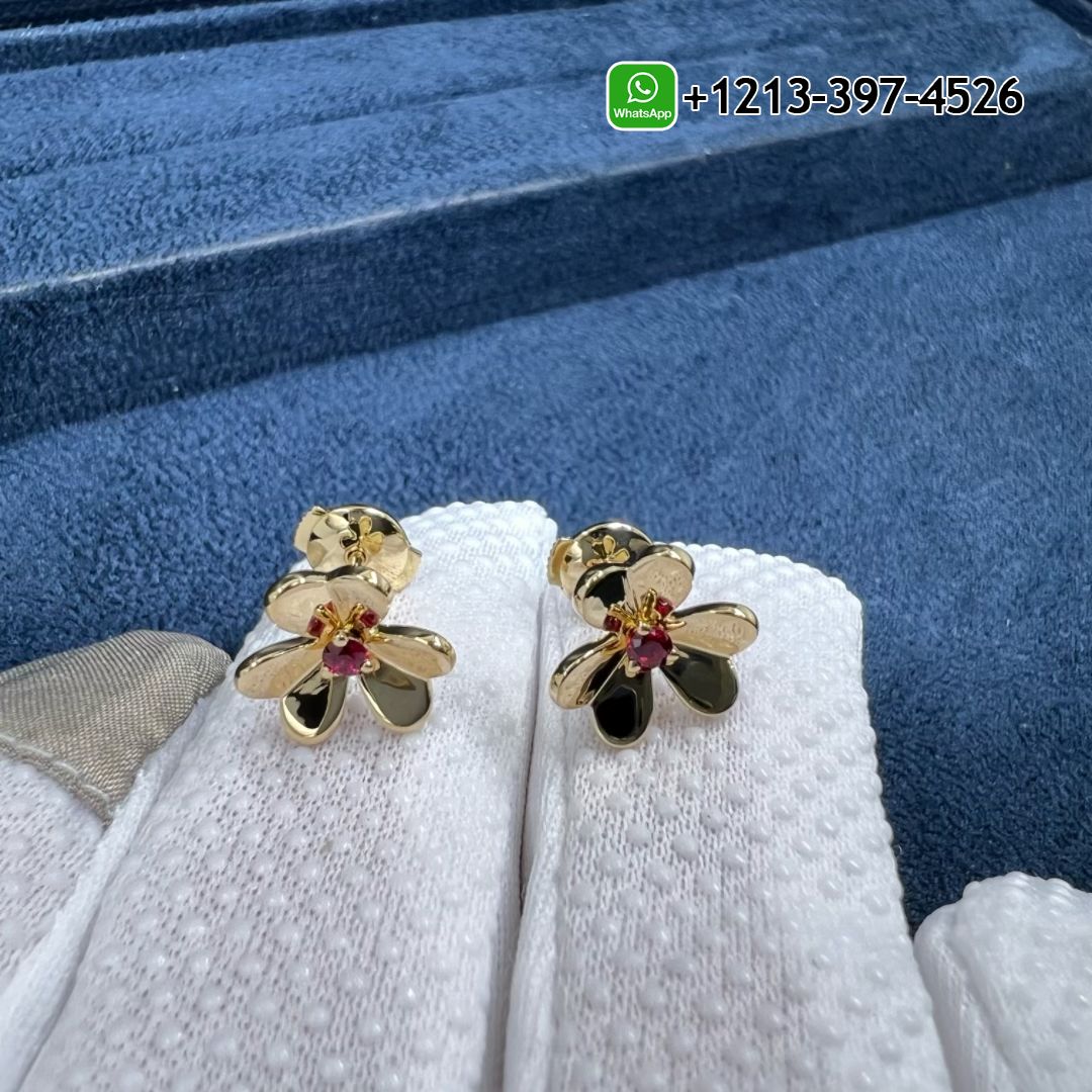 Top Quality Van Cleef & Arpels Frivole 18K Yellow Gold Ruby Mini Model Stud Earrings - High Quality 18k Gold and Diamond Luxury Distinctive Collection Designer Jewelry Customized Factory Price Van Cleef Arpels Frivole 18K Yellow Gold Ruby Mini Model Stud Earrings VCARP0J300