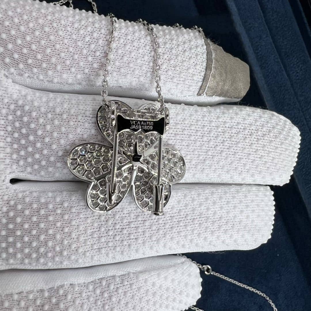 van cleef arpels frivole 18k white gold pave diamonds very large model clip pendant necklace vcarpjmx00 5