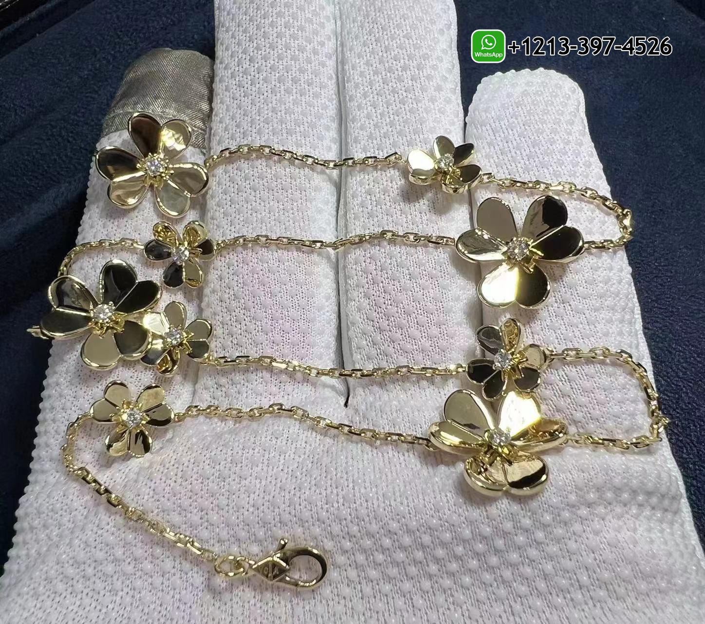 Van-Cleef-Arpels-Frivole-9-Flowers-18K-Yellow-Gold-Diamond-Necklace-VCARD31500-1.jpg Custom Made Best Quality Van Cleef & Arpels Frivole 9 Flowers 18K Yellow Gold Diamond Necklace - High Quality 18k Gold and Diamond Luxury Distinctive Collection Designer Jewelry Customized Factory Price - Image 2