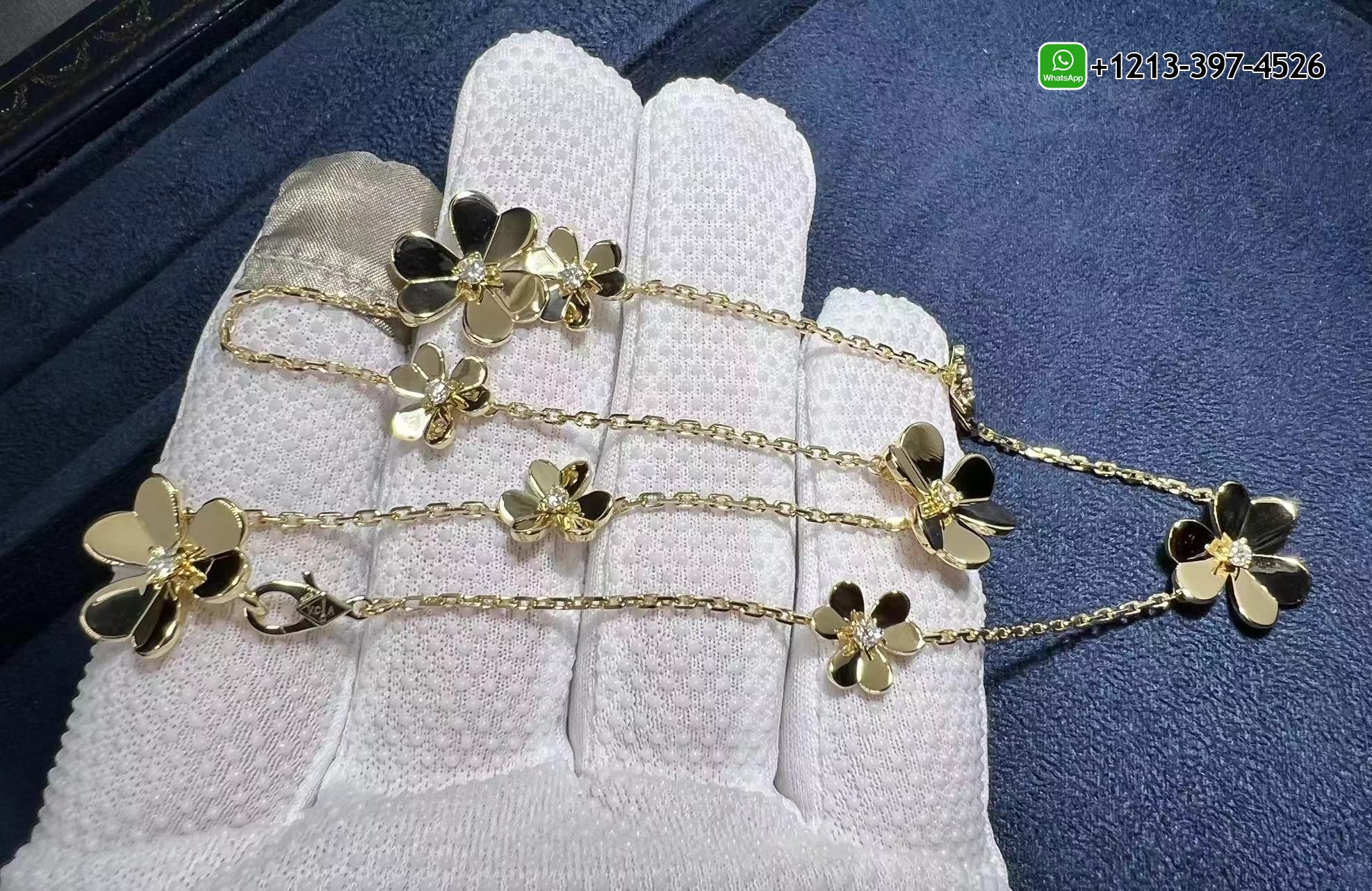Van-Cleef-Arpels-Frivole-9-Flowers-18K-Yellow-Gold-Diamond-Necklace-VCARD31500-3.jpg Custom Made Best Quality Van Cleef & Arpels Frivole 9 Flowers 18K Yellow Gold Diamond Necklace - High Quality 18k Gold and Diamond Luxury Distinctive Collection Designer Jewelry Customized Factory Price - Image 4