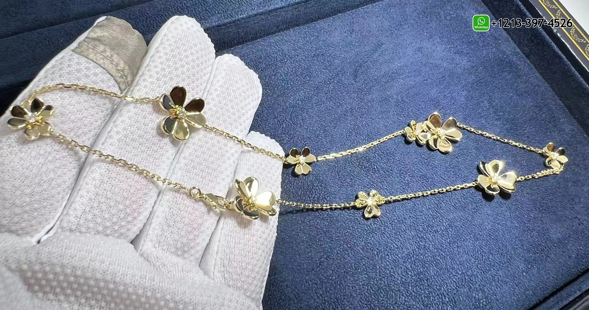Van-Cleef-Arpels-Frivole-9-Flowers-18K-Yellow-Gold-Diamond-Necklace-VCARD31500-4.jpg Custom Made Best Quality Van Cleef & Arpels Frivole 9 Flowers 18K Yellow Gold Diamond Necklace - High Quality 18k Gold and Diamond Luxury Distinctive Collection Designer Jewelry Customized Factory Price - Image 5