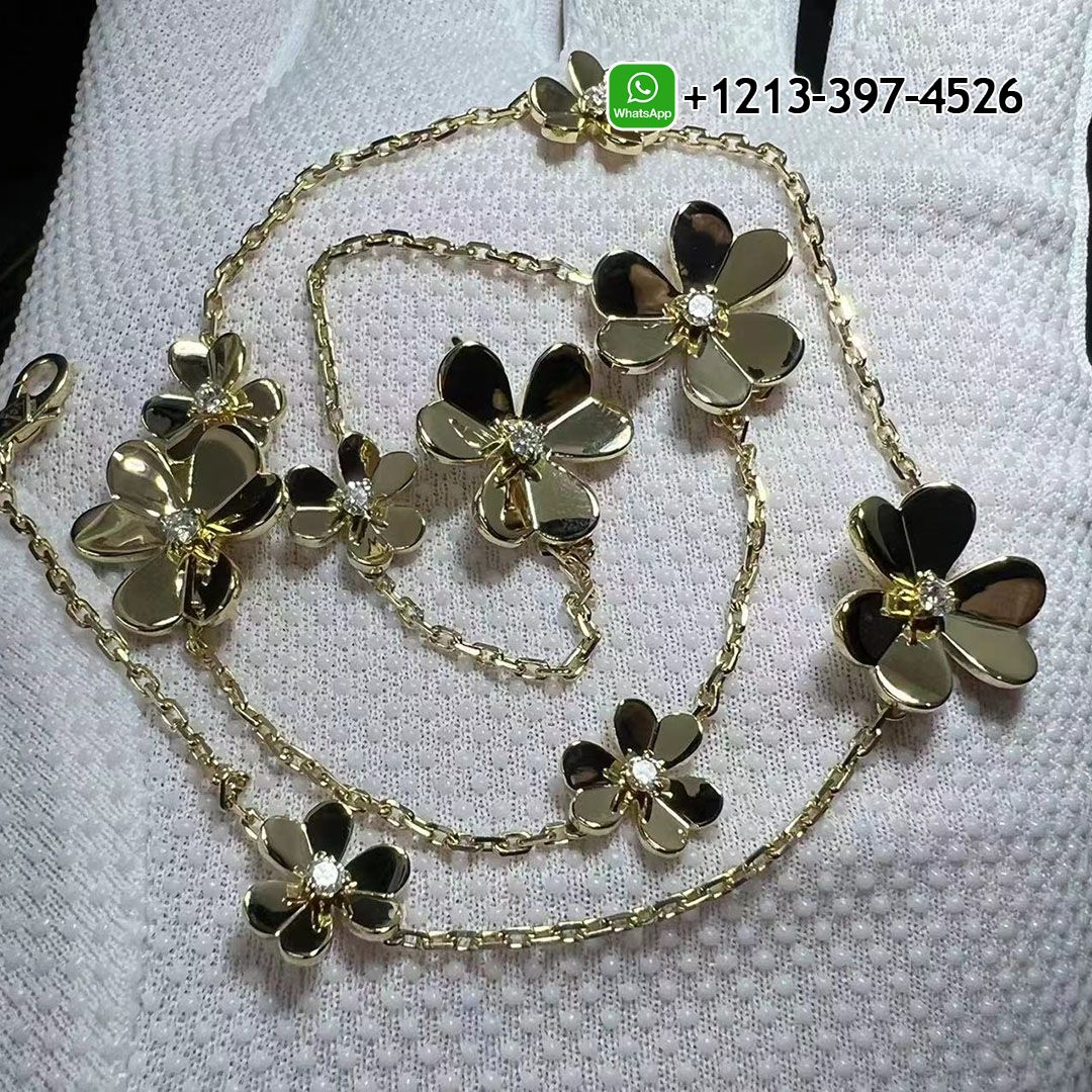 Van Cleef Arpels Frivole 9 Flowers 18K Yellow Gold Diamond Necklace VCARD31500