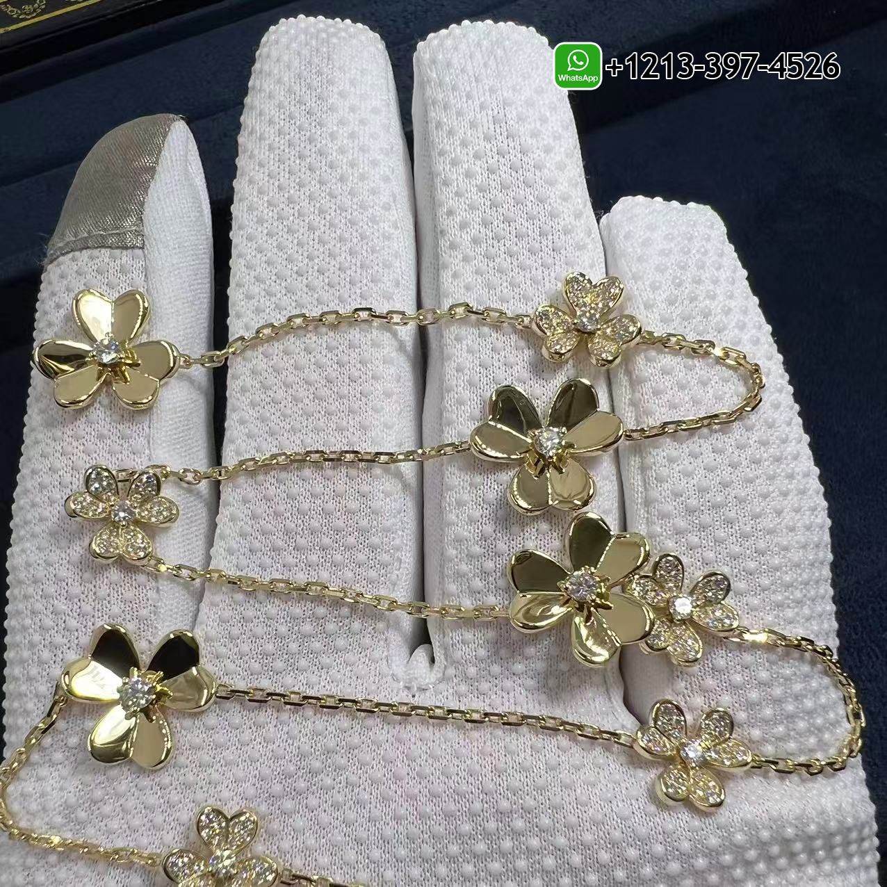 Van-Cleef-Arpels-Frivole-9-Flowers-Diamond-18k-Yellow-Gold-Necklace-VCARP3W600-1.jpg Van Cleef & Arpels Frivole 9 Flowers Diamond 18k Yellow Gold Necklace VCARP3W600 - High Quality 18k Gold and Diamond Luxury Distinctive Collection Designer Jewelry Customized Factory Price - Image 2