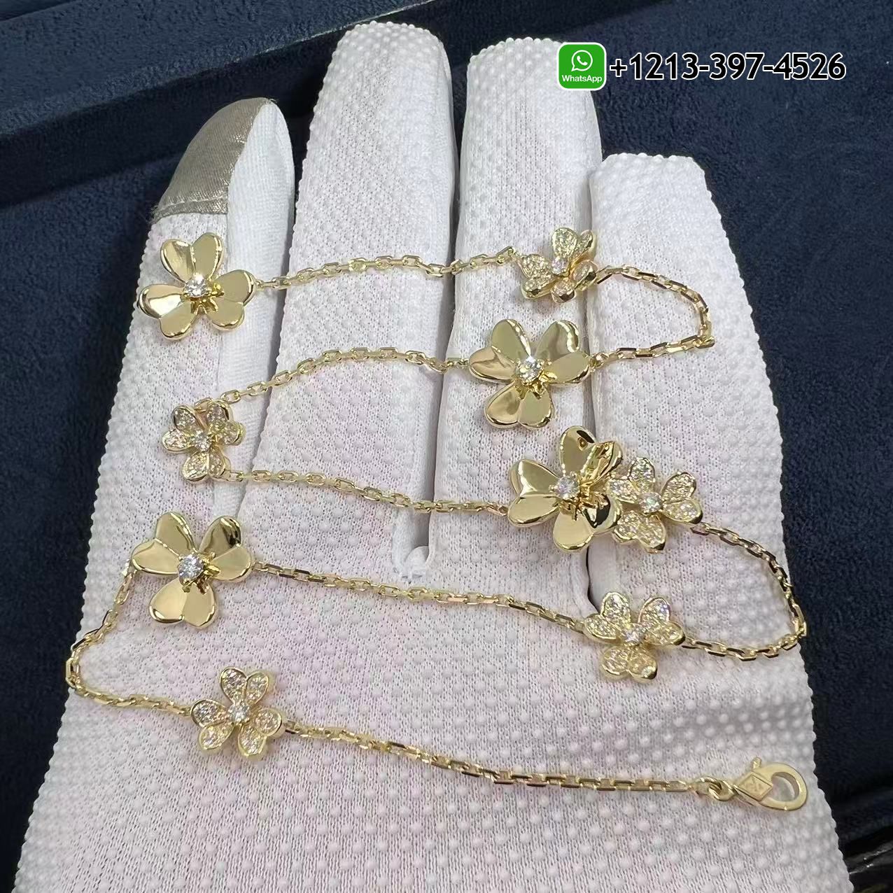 Van Cleef & Arpels Frivole 9 Flowers Diamond 18k Yellow Gold Necklace VCARP3W600 - High Quality 18k Gold and Diamond Luxury Distinctive Collection Designer Jewelry Customized Factory Price